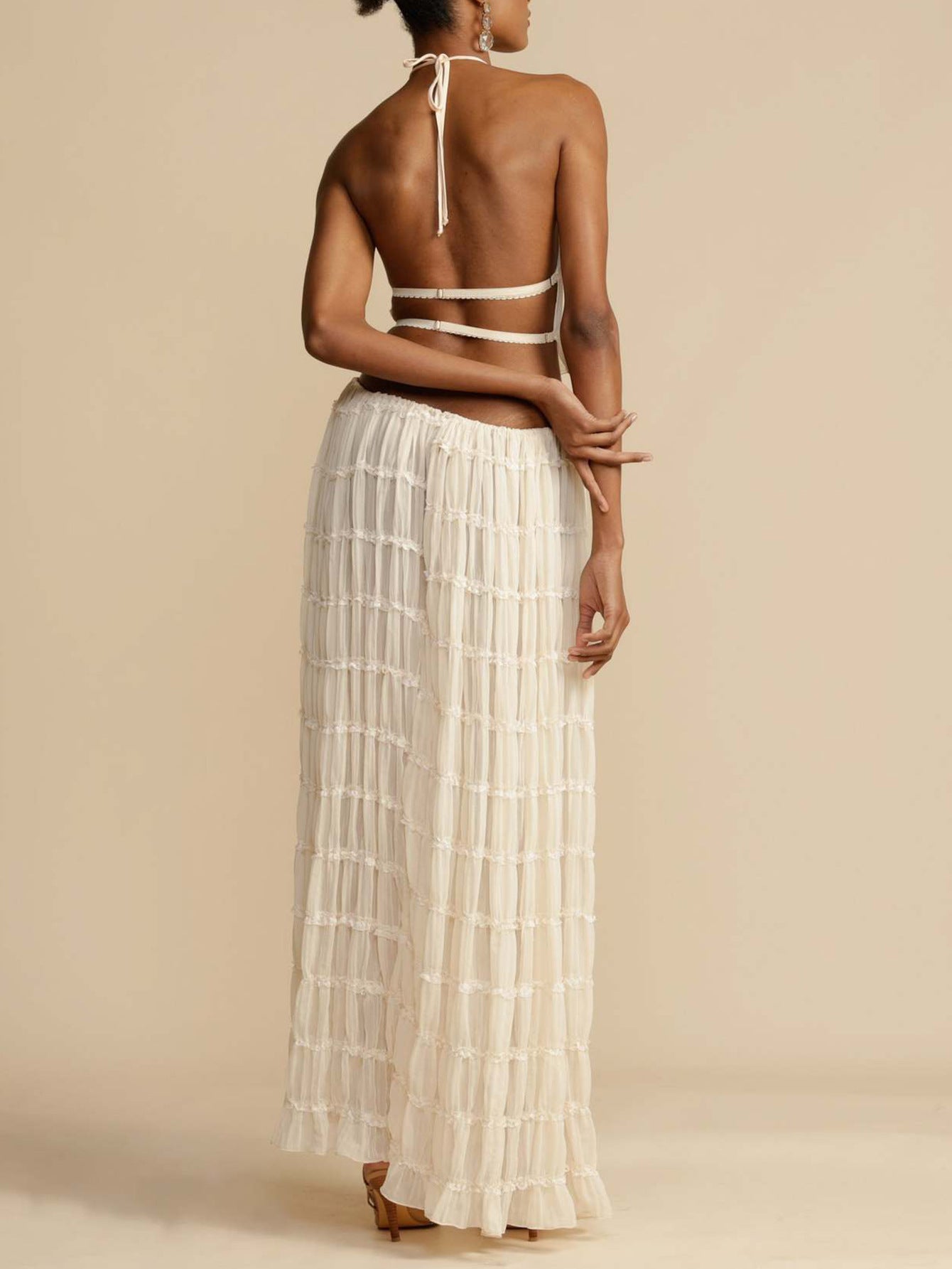 S391524 Spring and Summer Holiday Style Halter Suit Women's Pure Desire to Pleated Sling Top + Half-Length Dress Two-Piece Suit