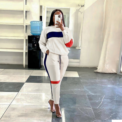 S390203 Cross-Border European and American Export Women's Sweatshirt Splicing Stripesd Suit Sports Long-Sleeved Casual Women's Clothing