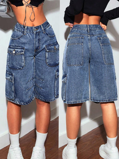 S391385 Cross-Border Women's New Casual Versatile Fashion Multi-Pocket Straight-Leg Jeans Women's New Trendy