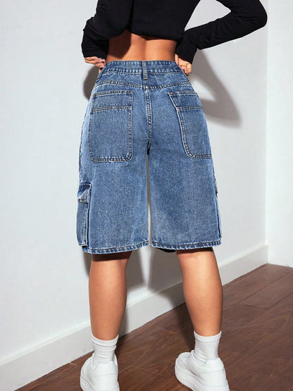 S391385 Cross-Border Women's New Casual Versatile Fashion Multi-Pocket Straight-Leg Jeans Women's New Trendy