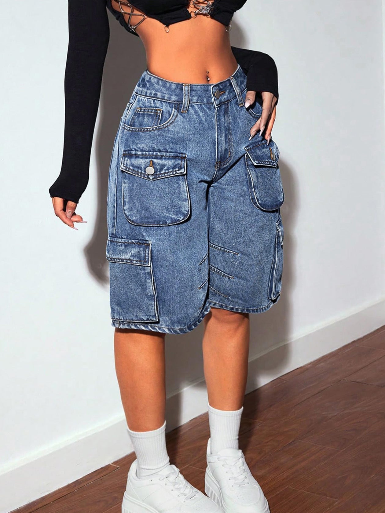 S391385 Cross-Border Women's New Casual Versatile Fashion Multi-Pocket Straight-Leg Jeans Women's New Trendy