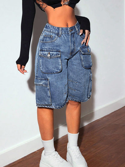 S391385 Cross-Border Women's New Casual Versatile Fashion Multi-Pocket Straight-Leg Jeans Women's New Trendy