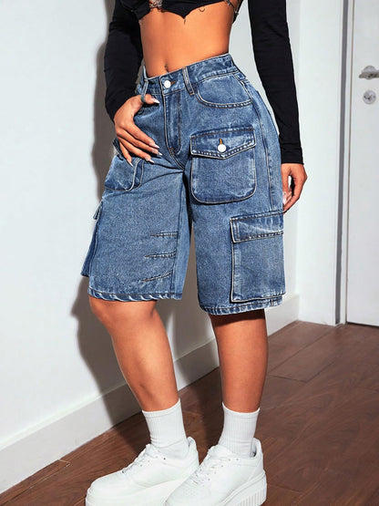 S391385 Cross-Border Women's New Casual Versatile Fashion Multi-Pocket Straight-Leg Jeans Women's New Trendy