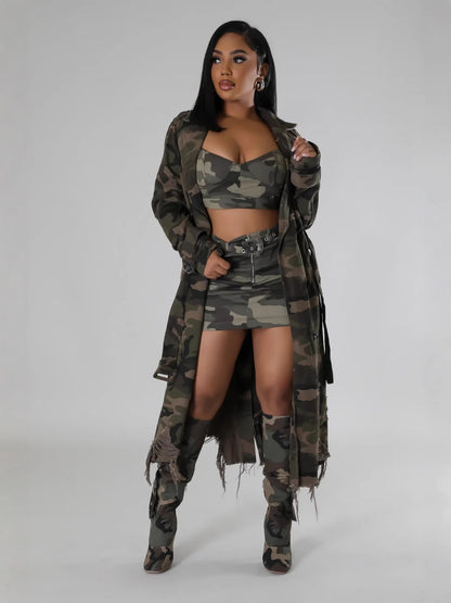 S391323 Cross-Border European and American Independent Station Aliexpress European and American Clothing Ripped Personalized Camouflage Long Windbreaker