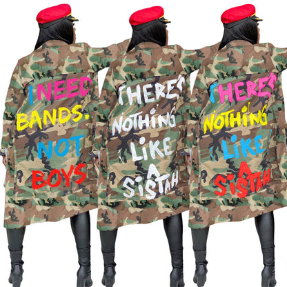 S3726 European and American Women's Long Casual Fashion European and American Camouflage Print Patch Jacket for Women