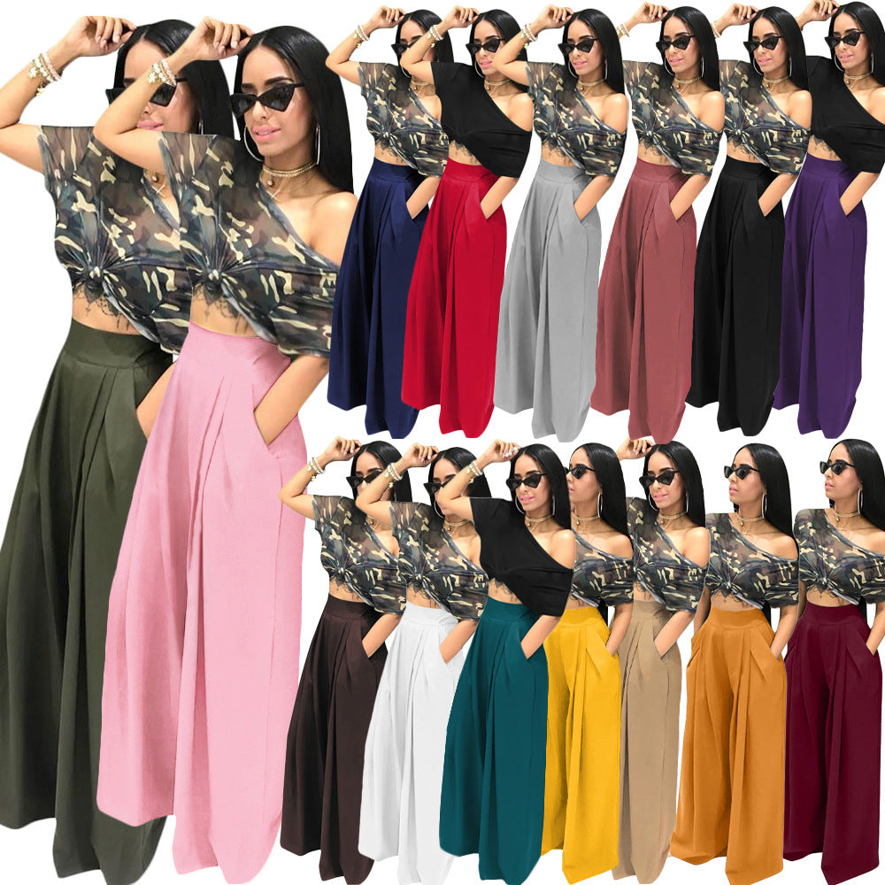 S2018 Hot-Selling Fashion Stylish Flared Pants Wide-Leg Casual Pants Autumn and Winter Wide-Leg Pants 14 Colors Available