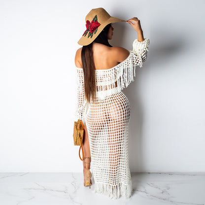 S3554 Cross-Border Hot Sale Summer New Style Cut Out Sexy Fashion Mesh Tassel See-Through Two-Piece Suit for Women