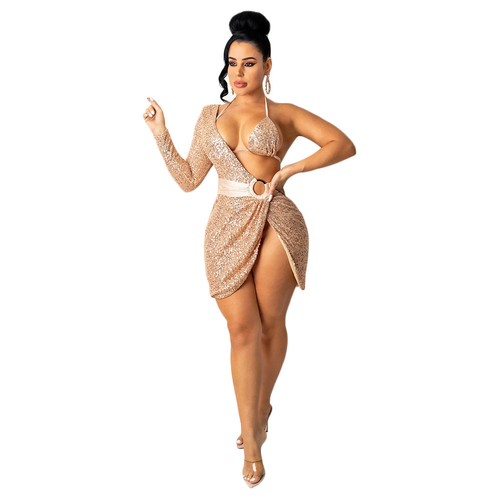 S390199 Cross-Border Amazon Ebay Women's Sexy Sequin Backless Sequin Party Dress for Women Including Intimates