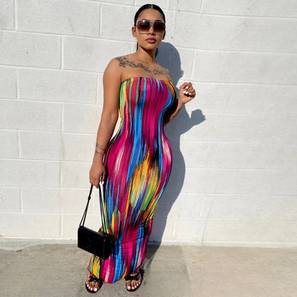S390584 Cross-Border European and American Summer Fashion Elegant Elegant Printed Pullover Sleeveless Dress Women's Mid-Length