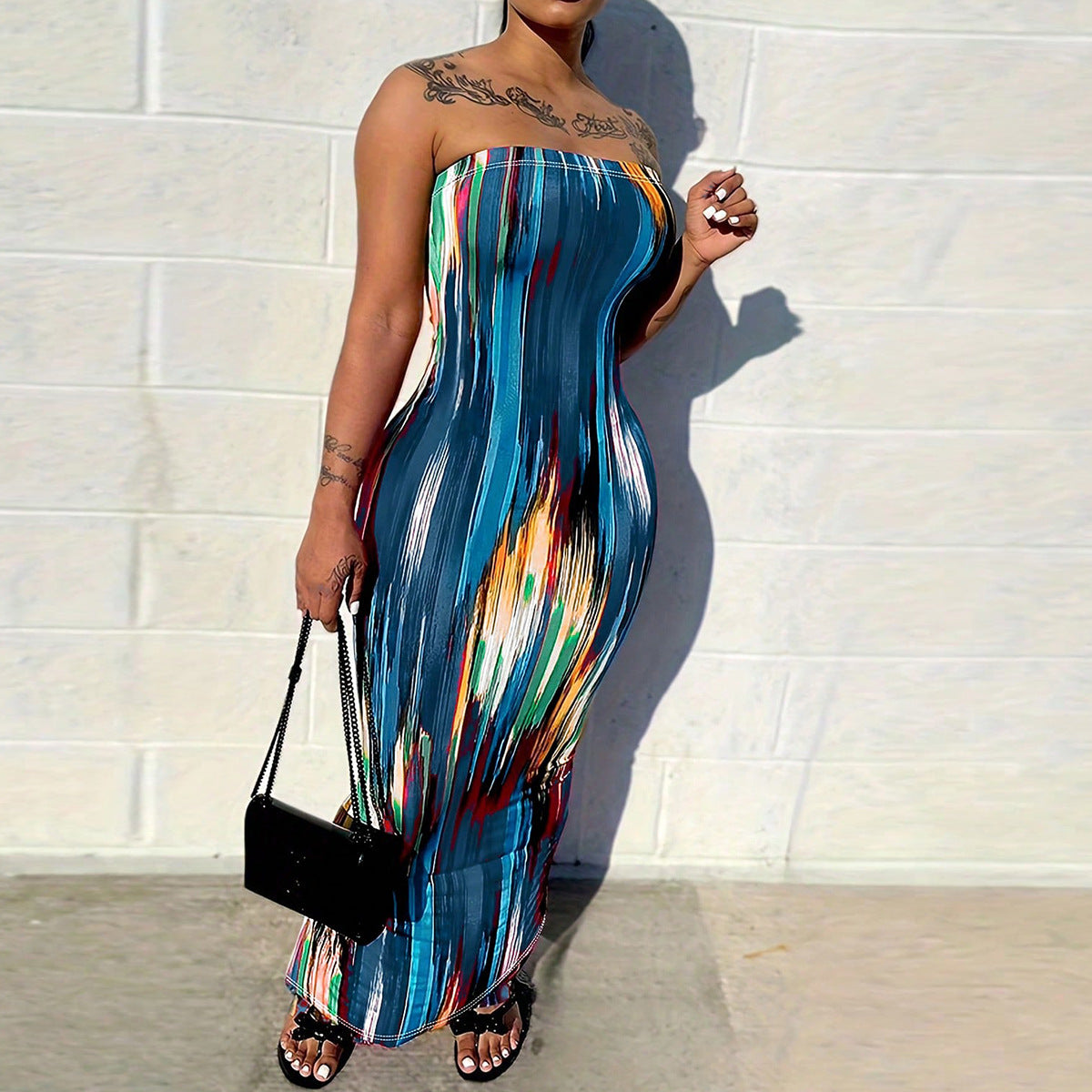 S390584 Cross-Border European and American Summer Fashion Elegant Elegant Printed Pullover Sleeveless Dress Women's Mid-Length