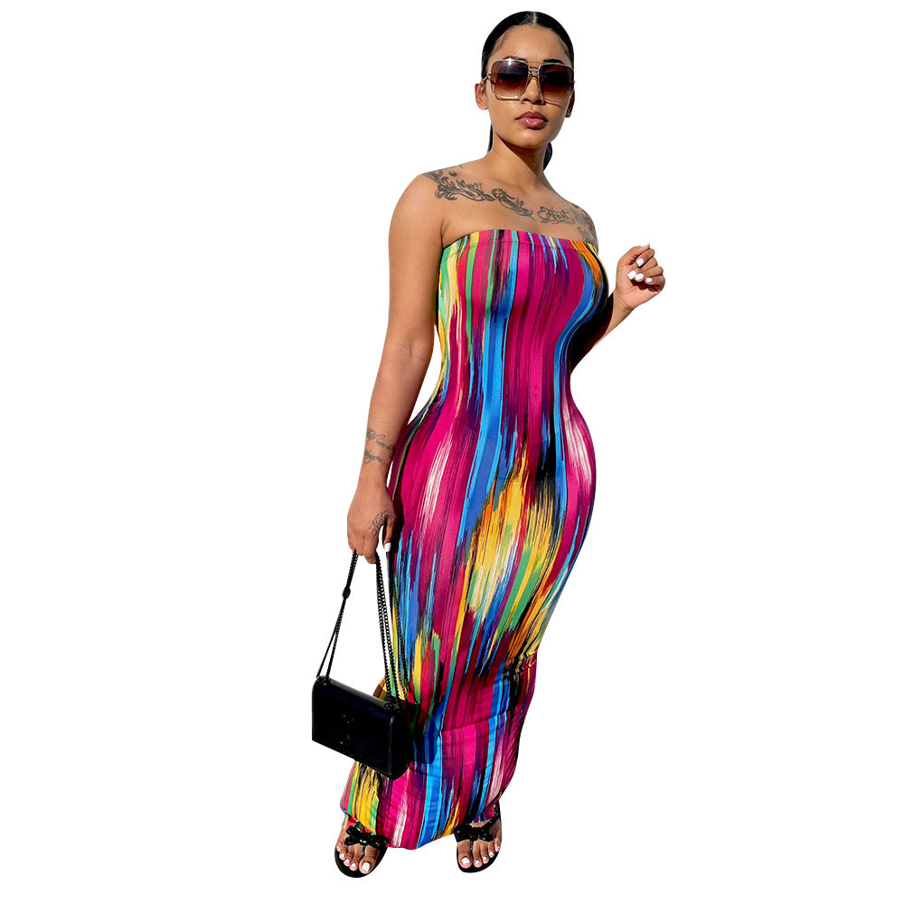 S390584 Cross-Border European and American Summer Fashion Elegant Elegant Printed Pullover Sleeveless Dress Women's Mid-Length