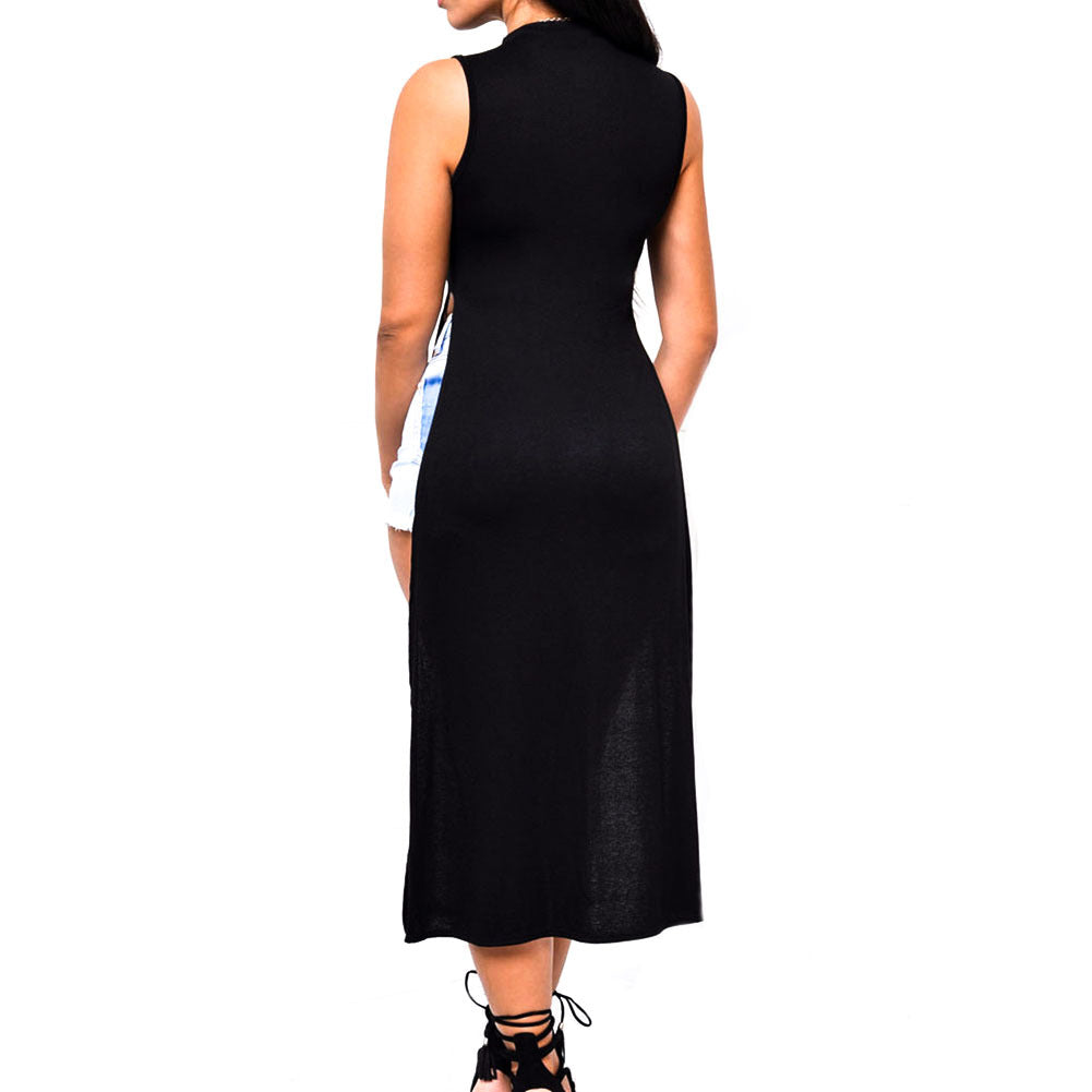 2020 Aliexpress Hot Selling European and American Fashion Sexy Sleeveless Mesh Patchwork Dress in Multiple Colors in Stock