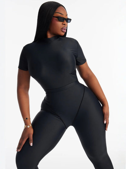European and American New Cross-Border Fashion Ins Slim Sexy Yoga Sports Short-Sleeved Tops T-Shirt Pants Stretch Suit for Women