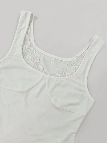 New Insvcollar Solid Color Hot Slim Fit Sexy Versatile Trendy Lace Stitching Design Vest Top Women's Clothing
