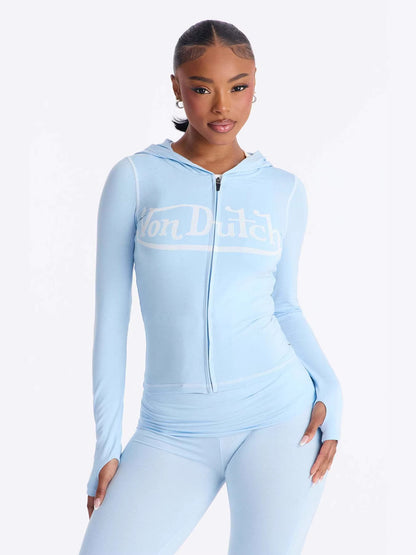 European and American New Ins Foreign Trade Solid Color Letter Printing Stretch Sports Style Zipper Hooded Jacket Trousers Suit for Women