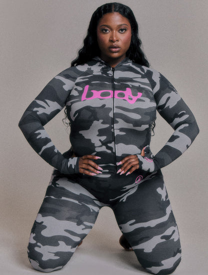 2025 Autumn New European and American Cross-Border Versatile Sexy Letter Print Hooded Long Sleeve Cardigan Top and Pants Set