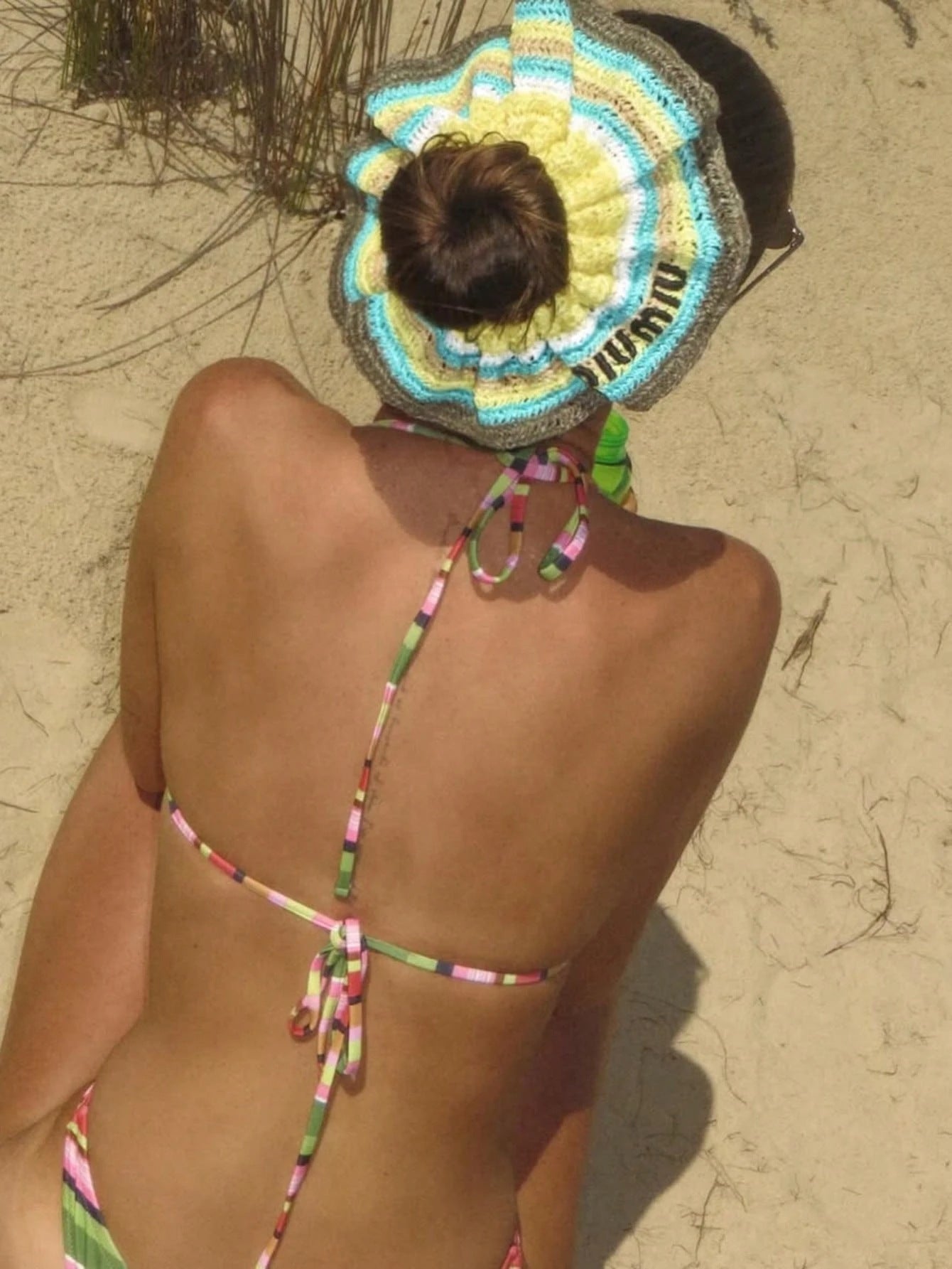 New Contrast Color Ins Striped Printed Vacation Bikini Swimsuit Halter Strap Vest Top Suit Women's Clothing