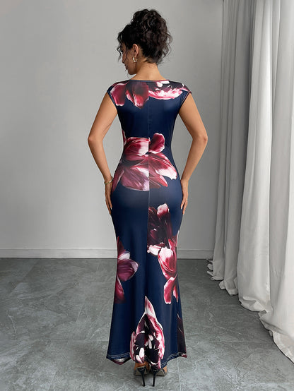 Ruihu 2025 Cross-Border Export European and American Slim Printed Dress Sleeveless One-Step Skirt Dress Hip-Covering Long Skirt Women's Clothing