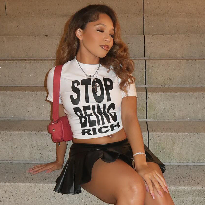 K24TP152 European and American Y2K style women's summer new fashion letter printing round neck short sleeve hot girl T-shirt top