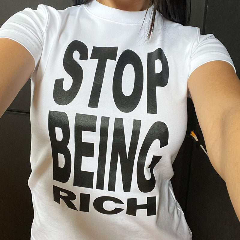 K24TP152 European and American Y2K style women's summer new fashion letter printing round neck short sleeve hot girl T-shirt top