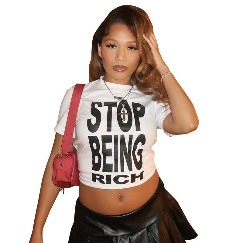 K24TP152 European and American Y2K style women's summer new fashion letter printing round neck short sleeve hot girl T-shirt top