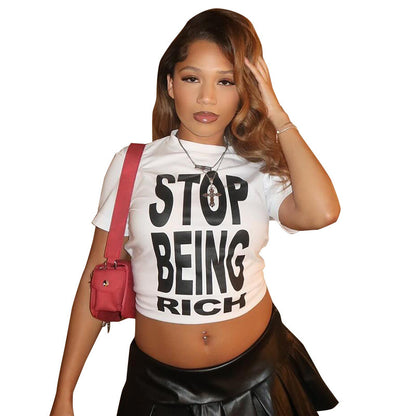 K24TP152 European and American Y2K style women's summer new fashion letter printing round neck short sleeve hot girl T-shirt top