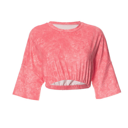 K23TP645 European and American Women's Summer New Fashion Printed Round Neck Half Sleeve Navel Loof Waist T-shirt