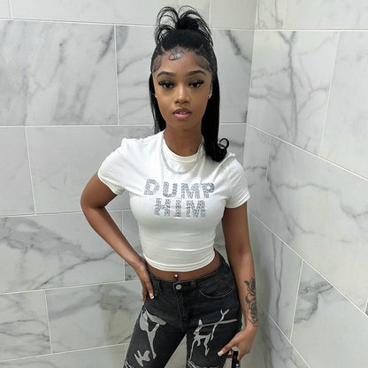 E24TP041 European and American Style Women's Summer New Street Wear Round Neck Short Sleeve Letter Printed Short T-Shirt Top