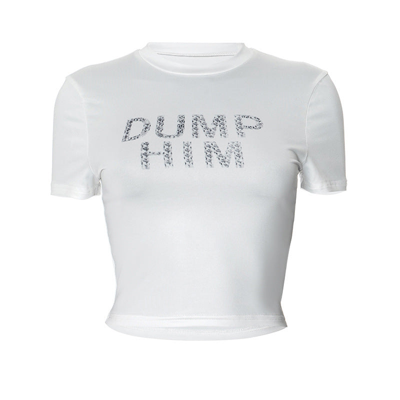 E24TP041 European and American Style Women's Summer New Street Wear Round Neck Short Sleeve Letter Printed Short T-Shirt Top