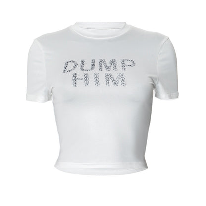 E24TP041 European and American Style Women's Summer New Street Wear Round Neck Short Sleeve Letter Printed Short T-Shirt Top