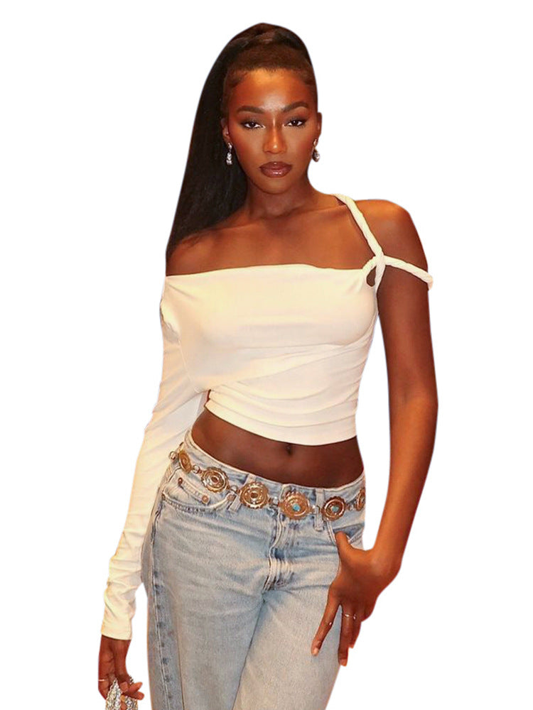 Letter H24TP239 Europe and the United States cross-border women's clothing 2024 autumn new fashion trend off-shoulder sexy hot girl top