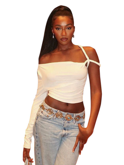 Letter H24TP239 Europe and the United States cross-border women's clothing 2024 autumn new fashion trend off-shoulder sexy hot girl top