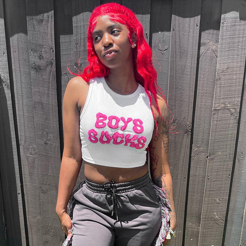 K24Tp297 European and American Style Short-Sleeved Retro Letter Summer New Sleeveless T-Shirt Trendy Brand Hot Girl Tank Top