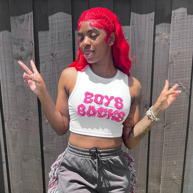 K24Tp297 European and American Style Short-Sleeved Retro Letter Summer New Sleeveless T-Shirt Trendy Brand Hot Girl Tank Top