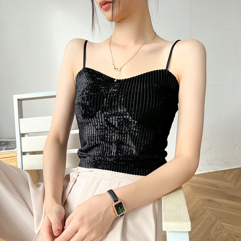 Ztp1392 European and American Style Cross-Border Women's Clothing Spring and Summer Amazon New off-the-Shoulder Strap Chest Pad Vest off-the-Navel Top