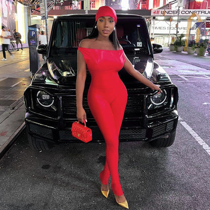 K24JP469 European and American style cross-border women's autumn and winter solid color square collar zipper pullover sleeveless tight elastic jumpsuit