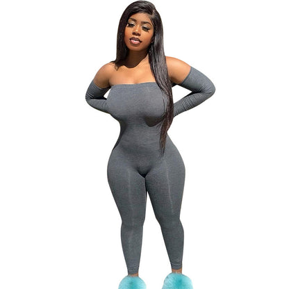 A20370J factory supply women's net color shoulder long sleeve hip toe casual fashion one-piece trousers women