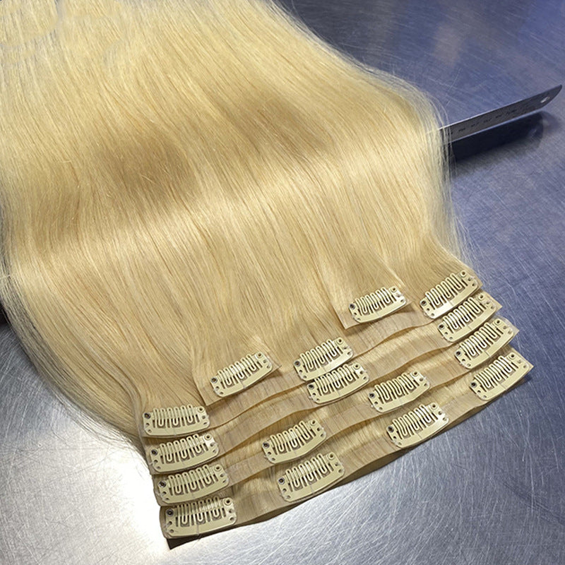 European and American Cross-Border Real Hair Clip-In Hair 6-Piece Set Human Clip-In Hair Women's Real Hair Wig Pieces