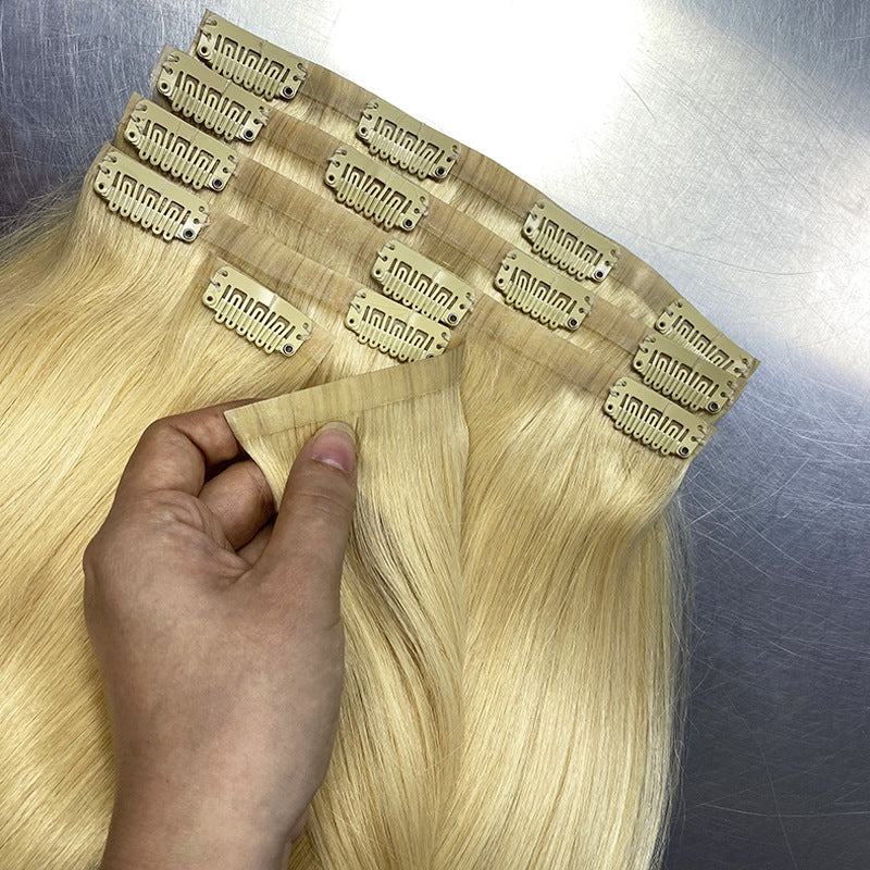 European and American Cross-Border Real Hair Clip-In Hair 6-Piece Set Human Clip-In Hair Women's Real Hair Wig Pieces