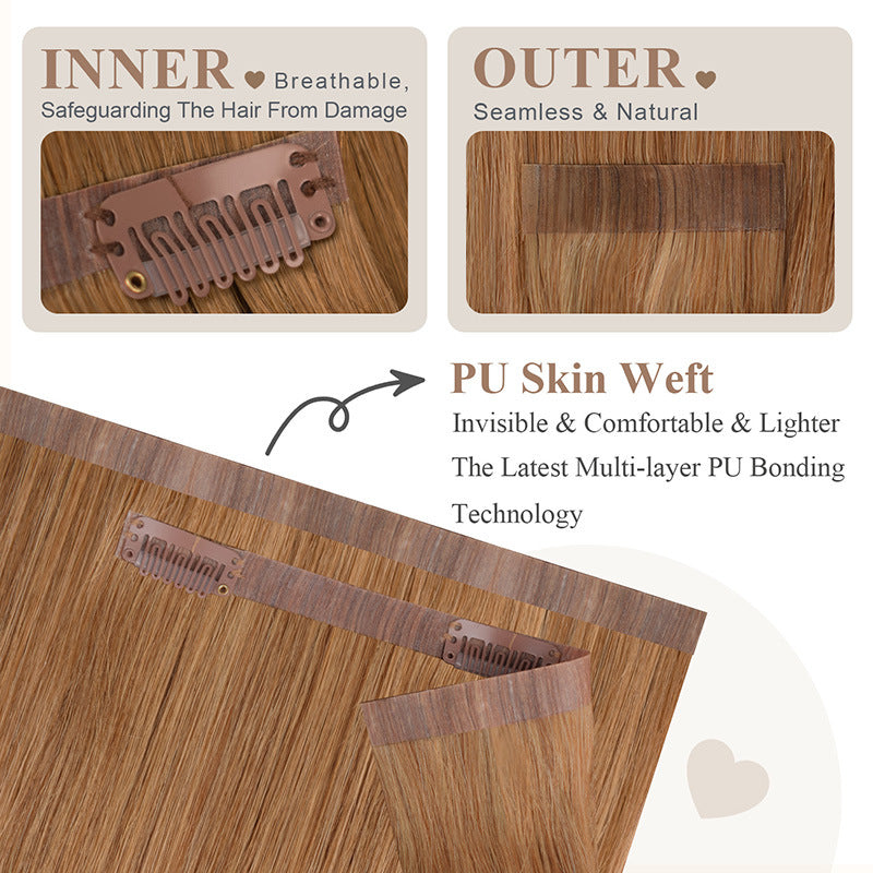 Wigs Made of Real Human Hair, Pu Clip-In Hair Extensions, Clip-In Human Hair, Cross-Border European and American Hair Extensions, Wig Pieces