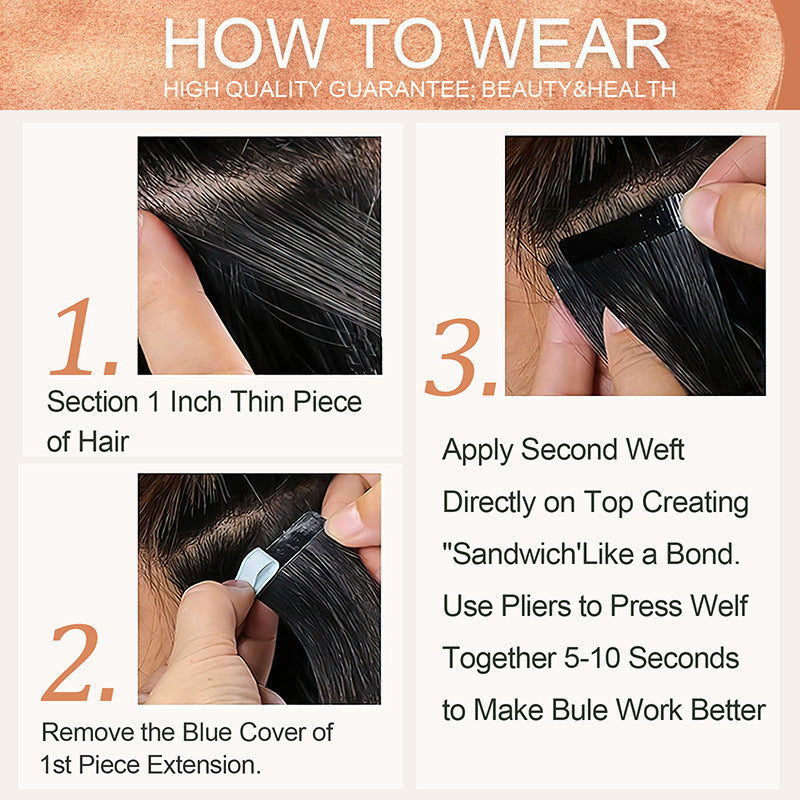 Wig Film Hair Human Tape in Hair Invisible Traceless Hair Extensions European and American Cross-Border Human Hair Wigs