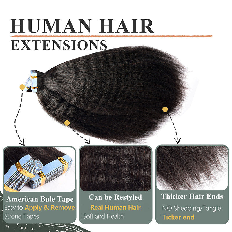 Wig Film Hair Human Tape in Hair Invisible Traceless Hair Extensions European and American Cross-Border Human Hair Wigs