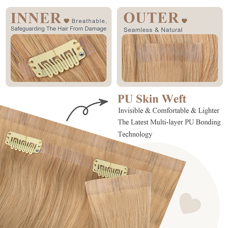 Customized Wigs Made of Real Human Hair Pu Clip-In Hair Extensions Clip in Human Hair Cross-Border European and American Wig Pieces