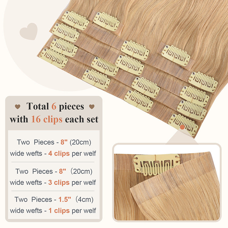 Customized Wigs Made of Real Human Hair Pu Clip-In Hair Extensions Clip in Human Hair Cross-Border European and American Wig Pieces