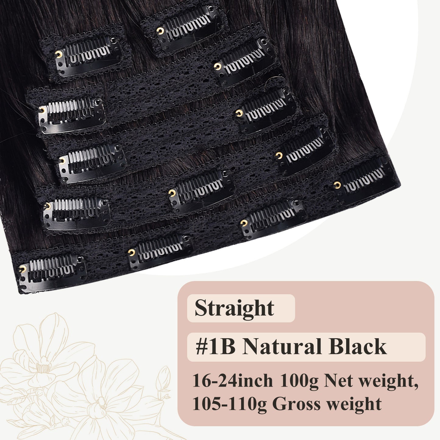 Customized Real Hair Lace Clip-In Hair Extensions 6-Piece Set, Full Real Human Hair, Women's Long Straight Hair Extensions, Human Hair