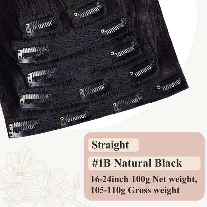 Customized Real Hair Lace Clip-In Hair Extensions 6-Piece Set, Full Real Human Hair, Women's Long Straight Hair Extensions, Human Hair