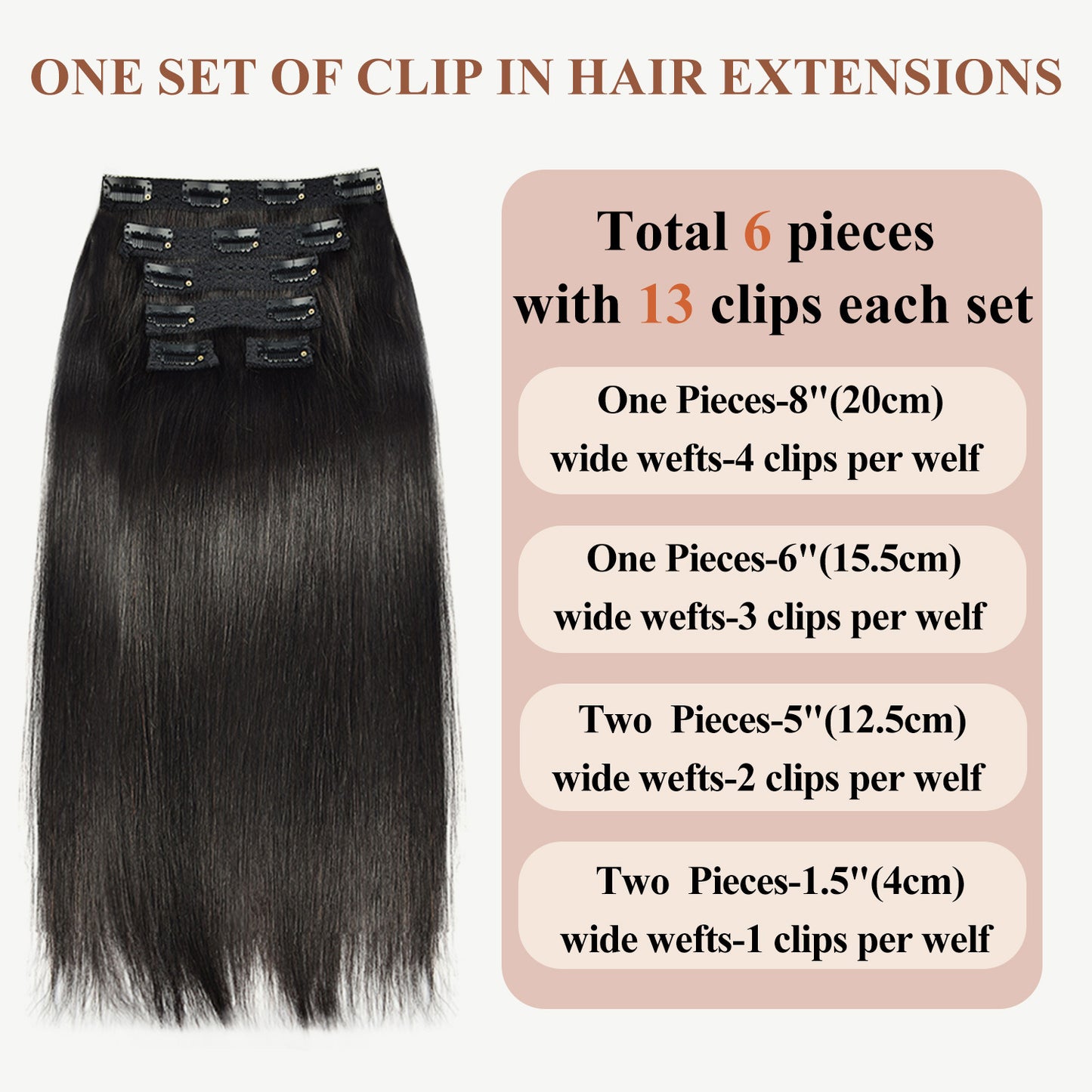Customized Real Hair Lace Clip-In Hair Extensions 6-Piece Set, Full Real Human Hair, Women's Long Straight Hair Extensions, Human Hair