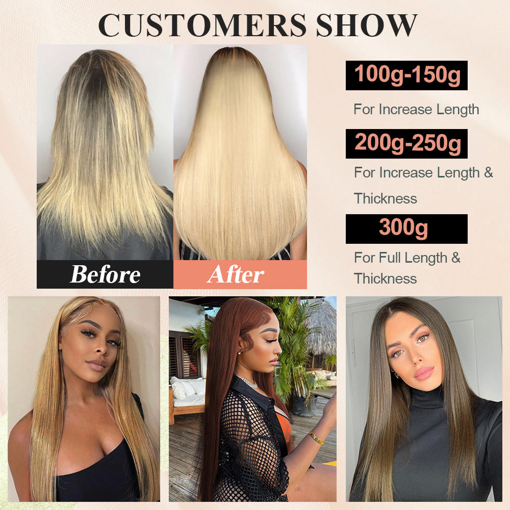 Spot Wholesale Pu Real Hair Film Hair Women's Seamless Hair Extensions Tape in Hair Extension Wigs