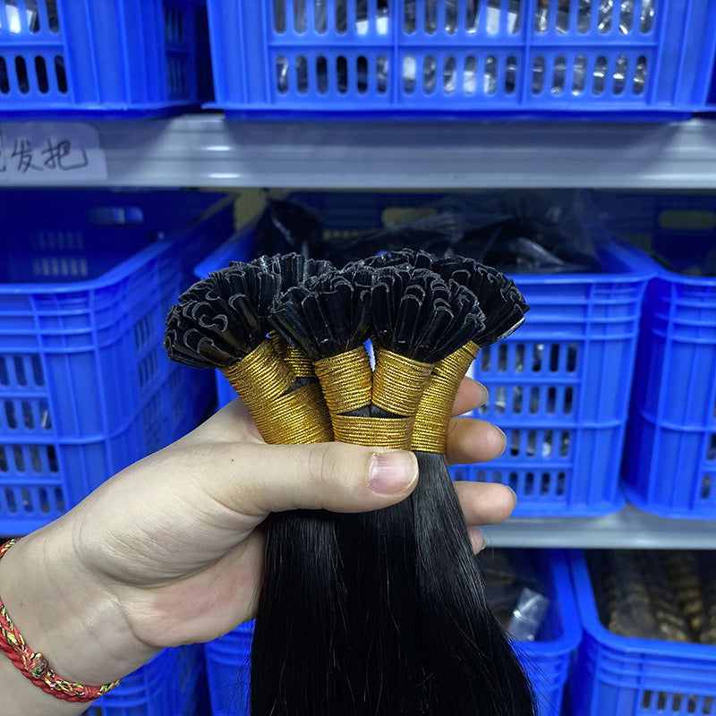 Customized Black Long Straight Wig Human Hair Seamless Hair Extensions U-Tip Hair Natural Color Nail Hair Extensions