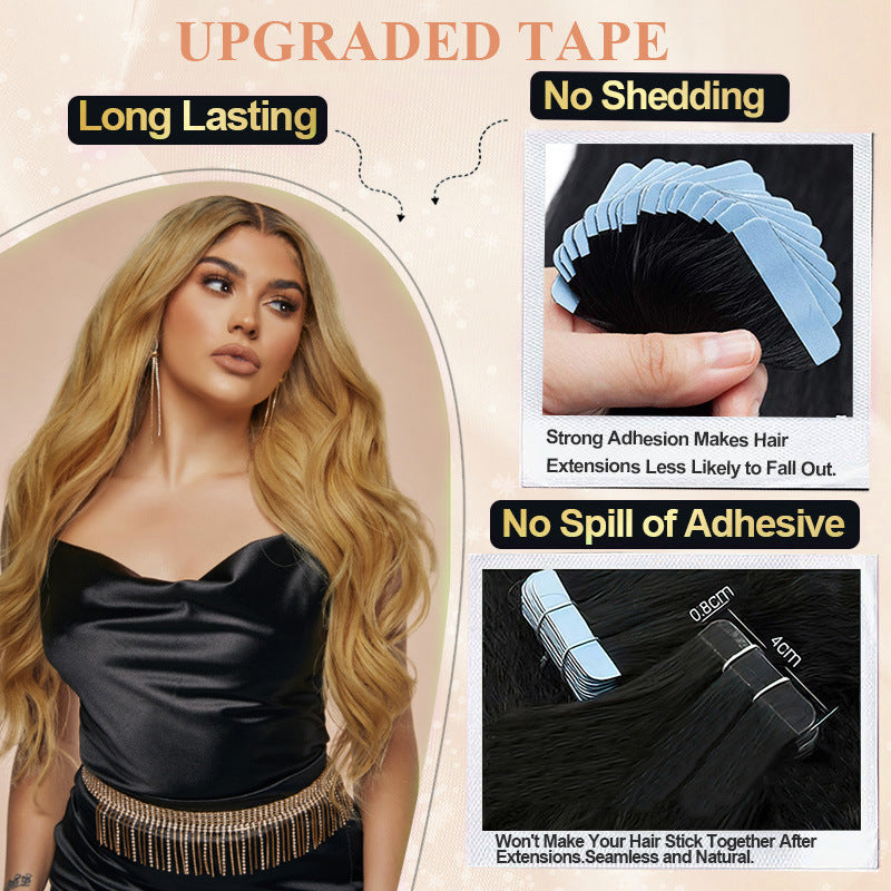 Spot Wholesale Pu Real Hair Film Hair Women's Seamless Hair Extensions Tape in Hair Extension Wigs